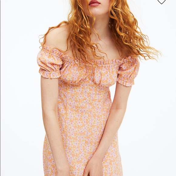 Coral puff sleeve Dress - Picture 4 of 4